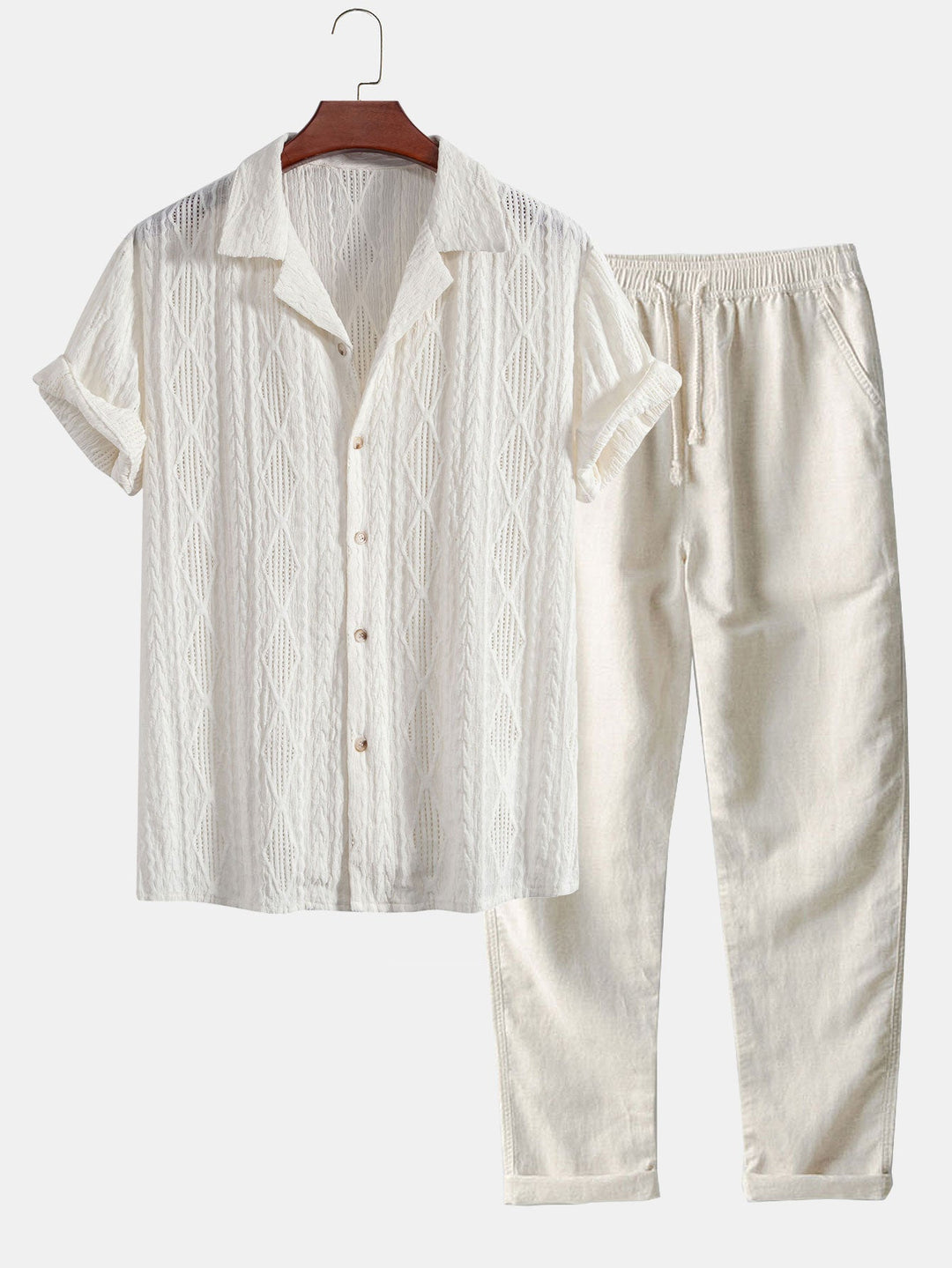 Geometric Jacquard Cuban Shirt & Straight Leg Linen Pants