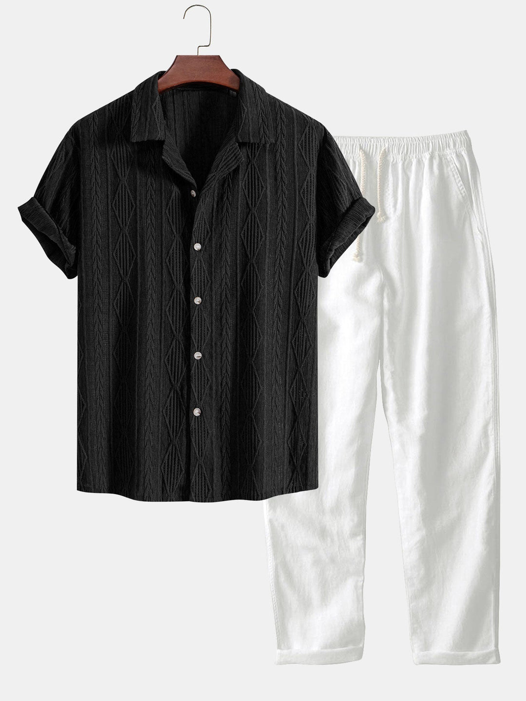 Geometric Jacquard Cuban Shirt & Straight Leg Linen Pants